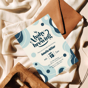 A Baby is Brewing Retro Blue Coffee Baby Shower Invitation