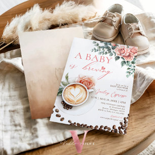 A Baby is Brewing Romantic Coffee Baby Shower Invitation