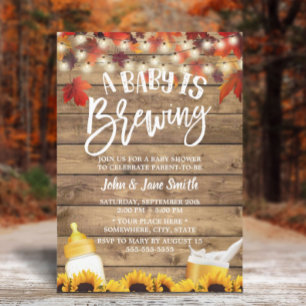 A Baby is Brewing Rustic Autumn Leaves Baby Shower Invitation