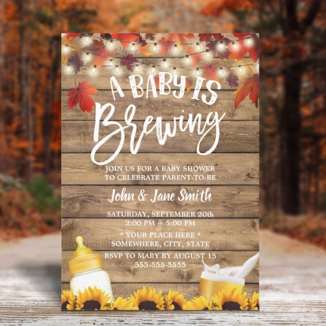 A Baby is Brewing Rustic Autumn Leaves Baby Shower Invitation (Creator Uploaded)