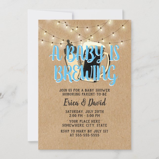 A Baby is Brewing Rustic Kraft Beer Baby Shower Invitation (Front)