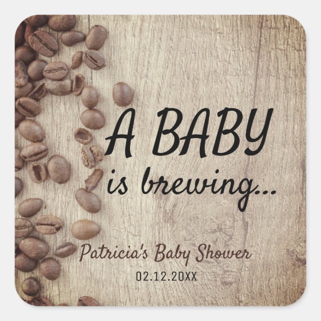 A Baby Is Brewing Rustic Wood  Coffee Baby Shower Square Sticker (Front)