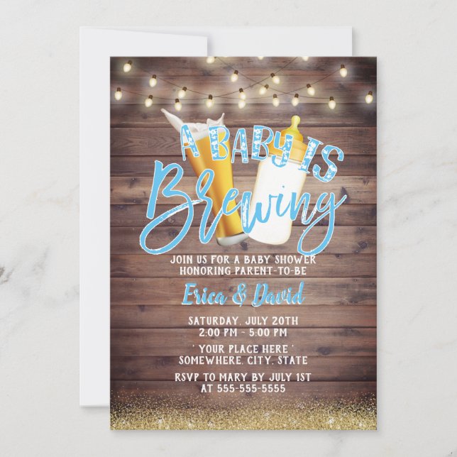 A Baby is Brewing Rustic Wooden Beer Baby Shower Invitation (Front)