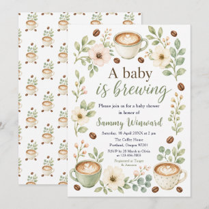A Baby Is Brewing Sage Floral Baby Shower Invitation