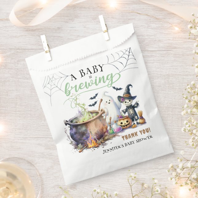 A Baby is Brewing Sage Green Halloween Baby Shower Favour Bags (Clipped)