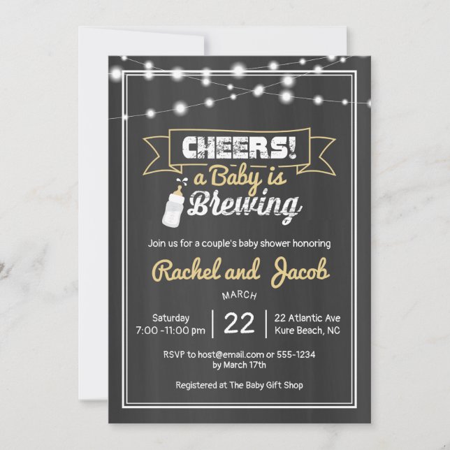 A Baby is Brewing Shower String Lights Chalkboard Invitation (Front)