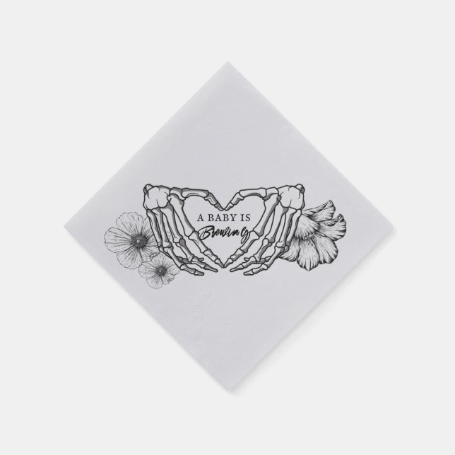 A baby is brewing Skulls & Flowers Baby Shower Napkin (Corner)