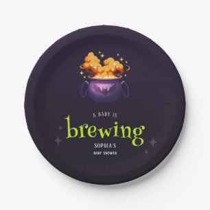 A Baby Is Brewing Spooky Cauldron Baby Shower Paper Plate