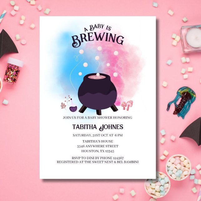 A Baby Is Brewing Spooky Gender Reveal Cauldron Invitation (Creator Uploaded)