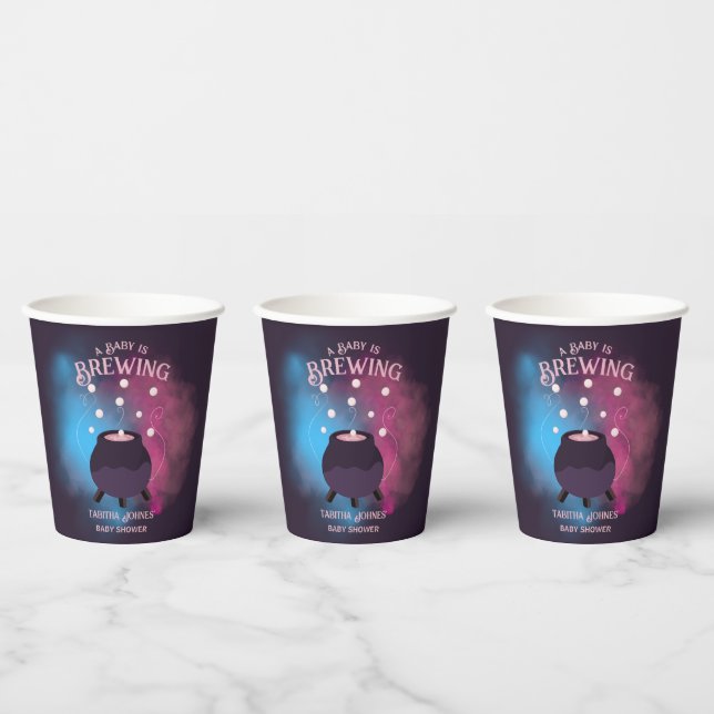 A Baby Is Brewing Spooky Gender Reveal Cauldron Paper Cups (Multi)