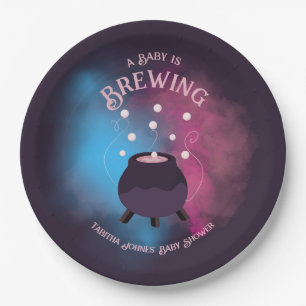 A Baby Is Brewing Spooky Gender Reveal Cauldron Paper Plate