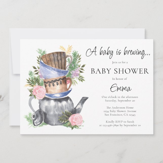 A Baby is Brewing Tea Party Baby Shower Invitation (Front)