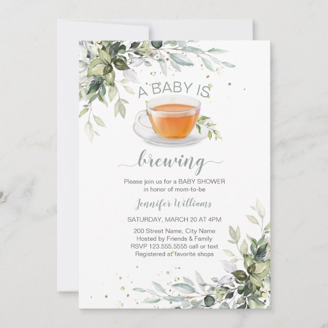 A baby is brewing Tea Party Baby Shower Invitation (Front)