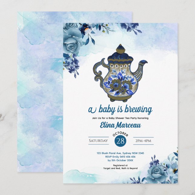 A Baby is Brewing Tea Party Baby Shower Invitation (Front/Back)