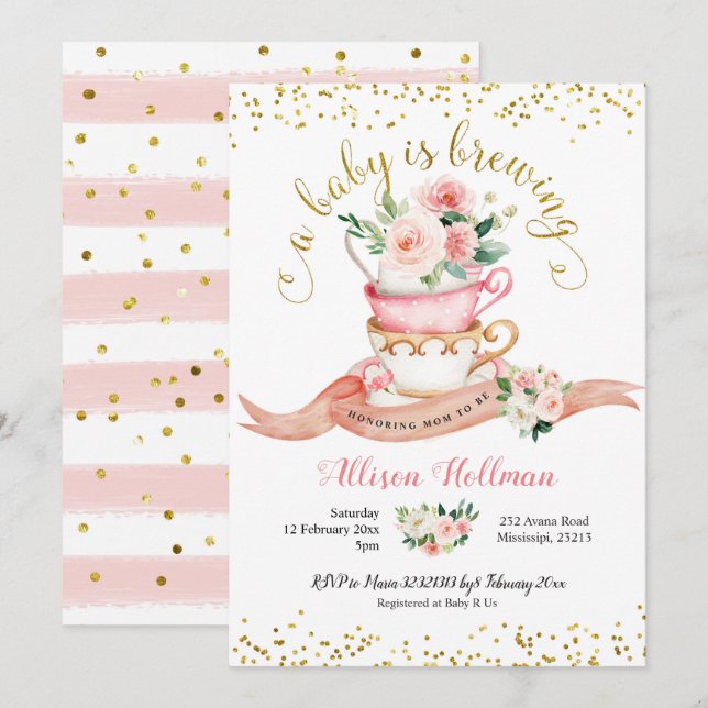 A Baby is Brewing Tea Party Baby Shower Invitation (Front/Back)