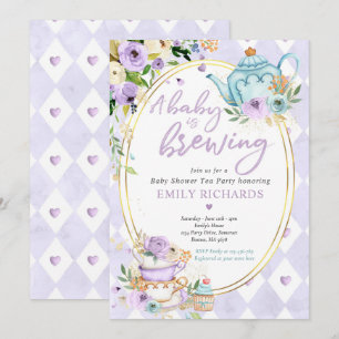 A Baby Is Brewing Tea Party Baby Shower Lilac Rose Invitation