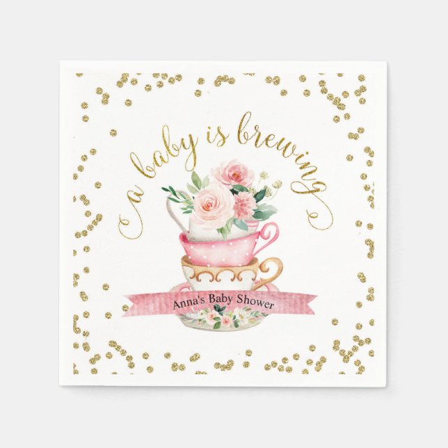 A Baby is Brewing Tea Party Baby Shower Napkins (Front)