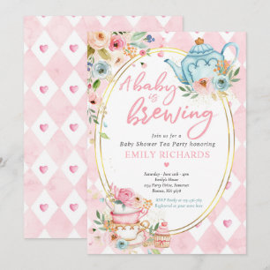 A Baby Is Brewing Tea Party Baby Shower Pink Roses Invitation