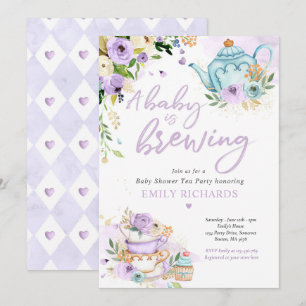 A Baby Is Brewing Tea Party Baby Shower Purple Invitation