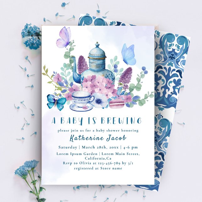 A baby is brewing tea party floral baby Shower Invitation (Creator Uploaded)