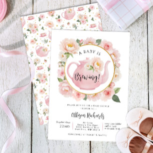A Baby is Brewing Tea Party Girl Baby Shower Invitation