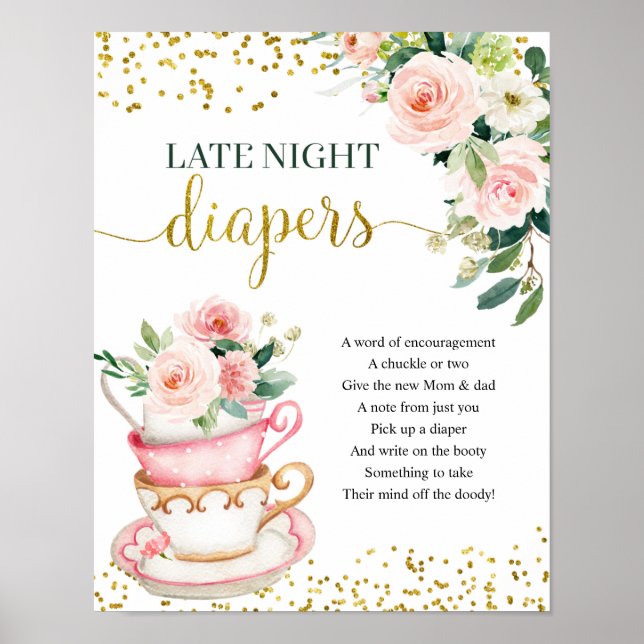 A Baby is Brewing Tea Party Night Diaper Poster (Front)