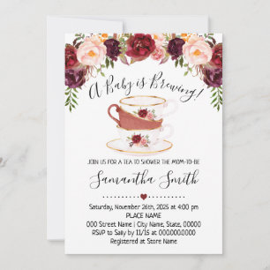 A Baby is brewing tea shower marsala invitation
