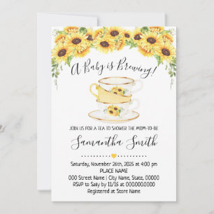 A Baby is brewing tea sunflowers shower invitation