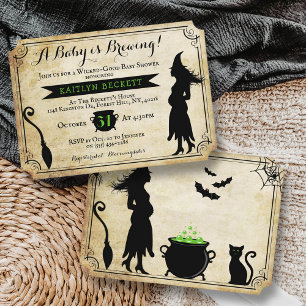 "A Baby Is Brewing" Vintage Halloween Baby Shower Invitation