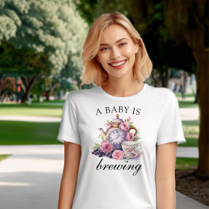 A Baby is Brewing Vintage Teapot and Tea Cups Maternity T-Shirt