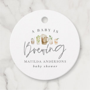 A baby is brewing watercolour beer baby shower  favour tags
