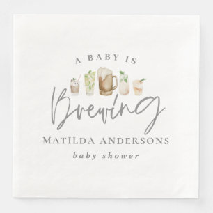 A baby is brewing watercolour beer baby shower napkin