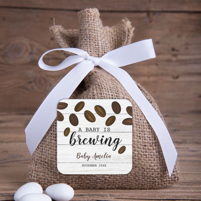 A Baby Is Brewing White Wood Coffee Baby Shower   Square Sticker (A Baby Is Brewing White Wood Coffee Baby Shower Square Sticker coffee party faors)