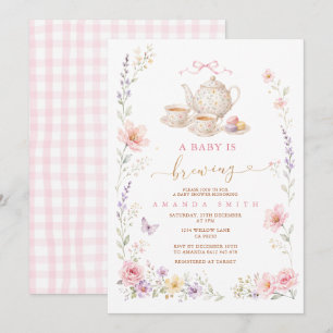 A Baby Is Brewing Wildflower macaron Invitation