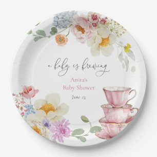 A Baby is Brewing Wildflower Tea Baby Shower Paper Plate