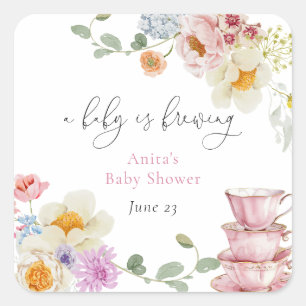 A Baby is Brewing Wildflower Tea Baby Shower Square Sticker