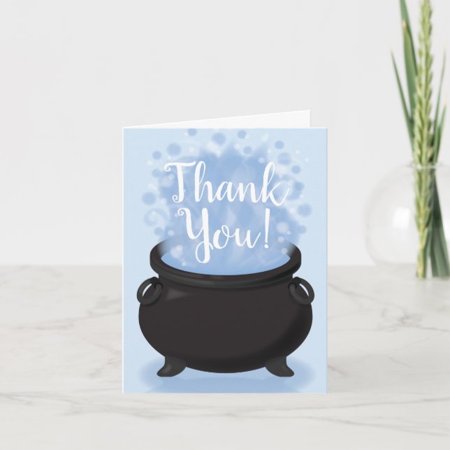 A Baby is Brewing Witch Baby Shower Gothic Blue Thank You Card (Front)