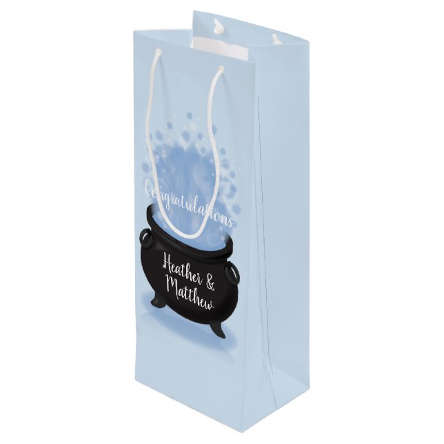 A Baby is Brewing Witch Baby Shower Gothic Blue Wine Gift Bag (Back Angled)