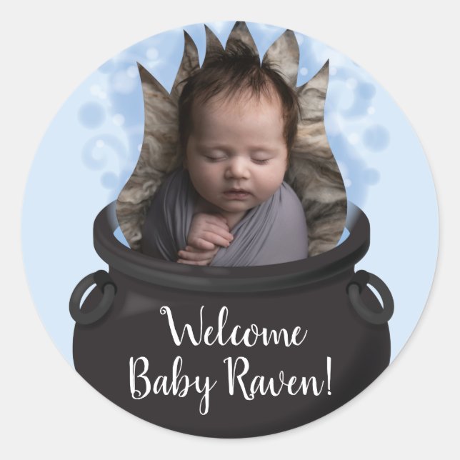 A Baby is Brewing Witch Baby Shower Photo Classic Round Sticker (Front)