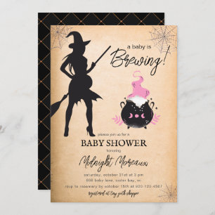 A Baby Is Brewing Witch Halloween Baby Shower Invitation