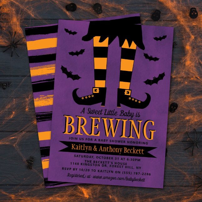 A Baby Is Brewing Witch Halloween Baby Shower Invitation (Creator Uploaded)