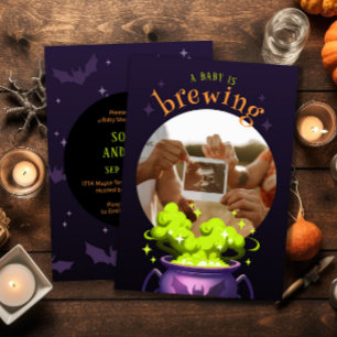 A Baby is Brewing Witch Pot Photo Baby Shower Invitation