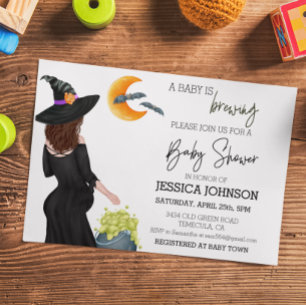 A baby is Brewing Witch Watercolor Custom  Invitation