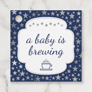 A baby is brewing with coffee cup thank you tag