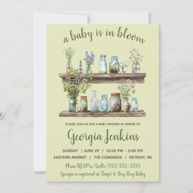 A Baby is in Bloom, Spring Flowers Baby Shower Invitation (Front)