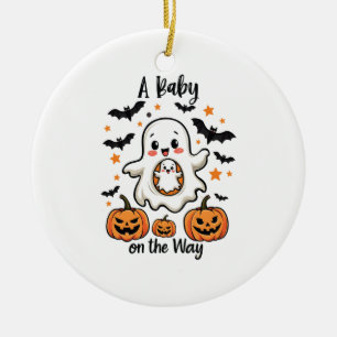 A Baby on the Way Pastel Ghost Pregnancy Halloween Ceramic Tree Decoration