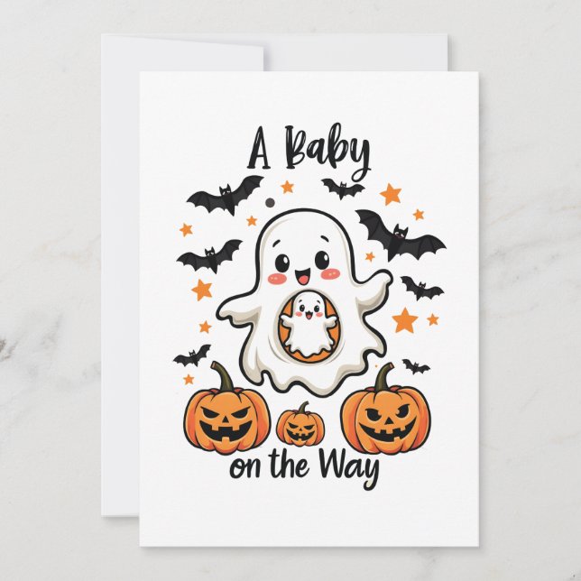 A Baby on the Way Pastel Ghost Pregnancy Halloween Holiday Card (Front)