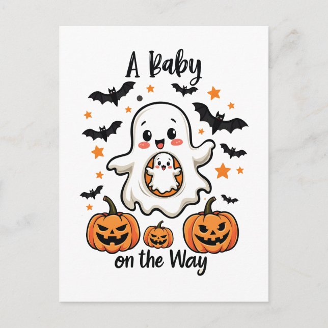 A Baby on the Way Pastel Ghost Pregnancy Halloween Postcard (Front)