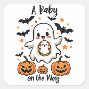 A Baby on the Way Pastel Ghost Pregnancy Halloween Square Sticker