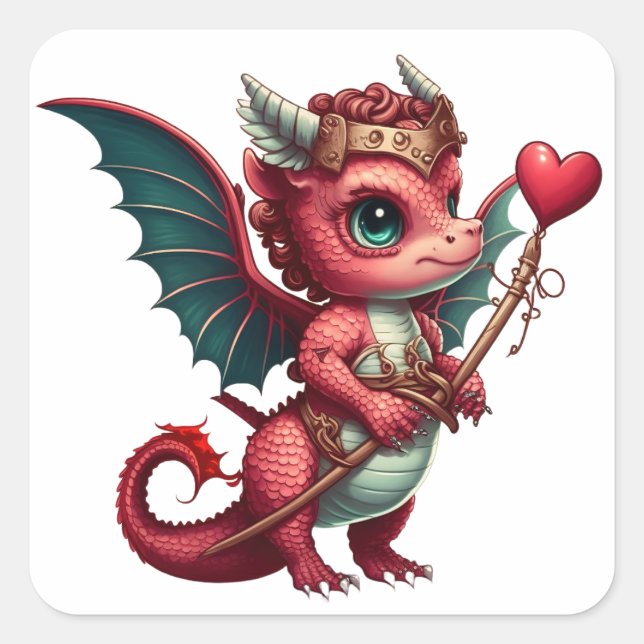 A Baby Red Dragon Valentine Square Sticker (Front)